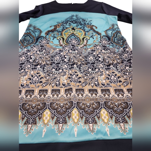 NY &Co Blue paisley print stretch 2in above knee mini dress size L - Picture 6 of 8